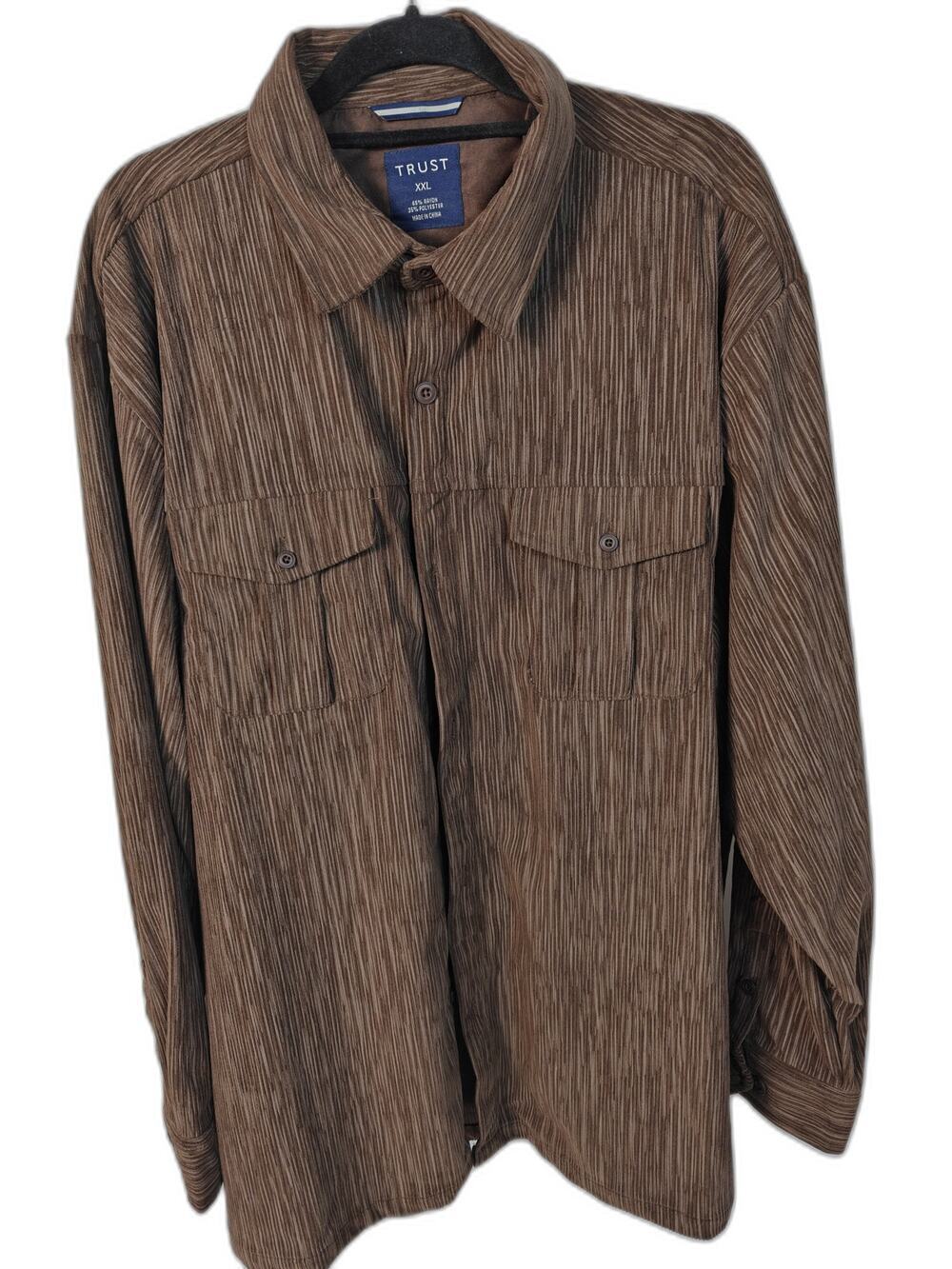 Trust Men's XXL Brown Textured Button Front Shirt Rayon Blend Long Sleeve